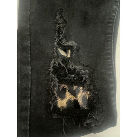 Judy Blue Black Skinny Fit Distressed Leopard Detail Mid Jeans Women's Sz 7 28 - Picture 5 of 10